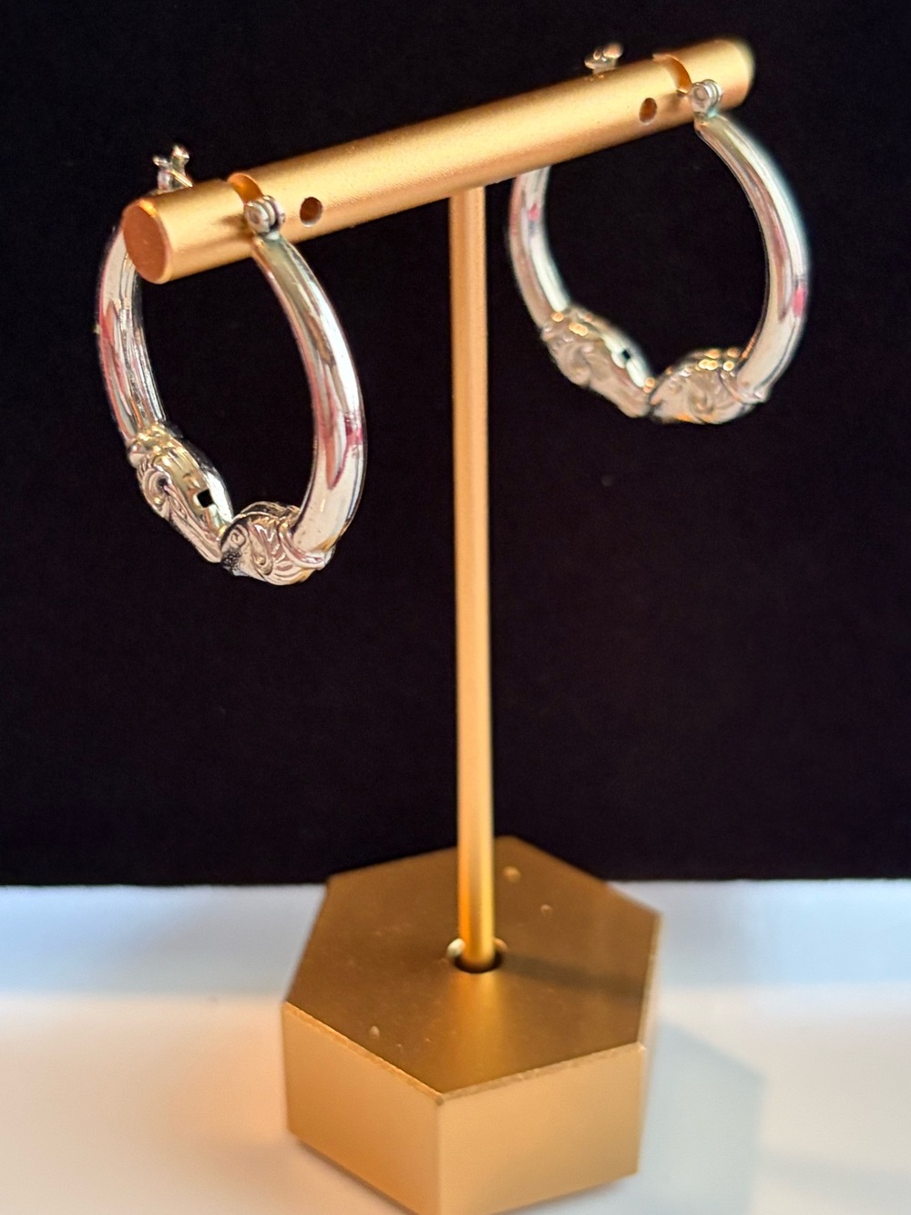 Vintage Silver Engraved Hoop Earrings - Women Jewelry